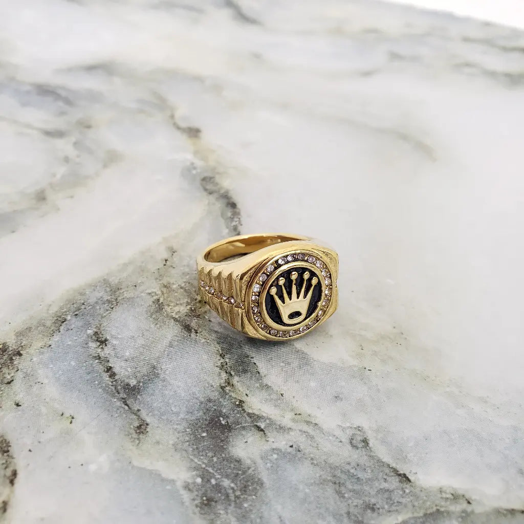 Anillo De Caballero De Diseno Rolex Y Piedras Cristal Envio Gratis