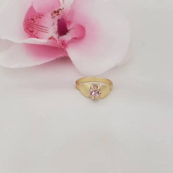 Anillo De Dama De Cristal Rosa Y Corazones