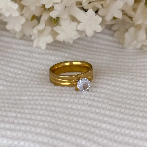 Argolla De Matrimonio De Dama De Diseño Ancho Con Piedra
