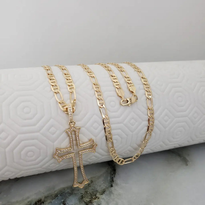 Cadena De Caballero De Tejido Cartier De 60cm-4mm De Grosor + Dije De Cruz Cristal + Envío Gratis