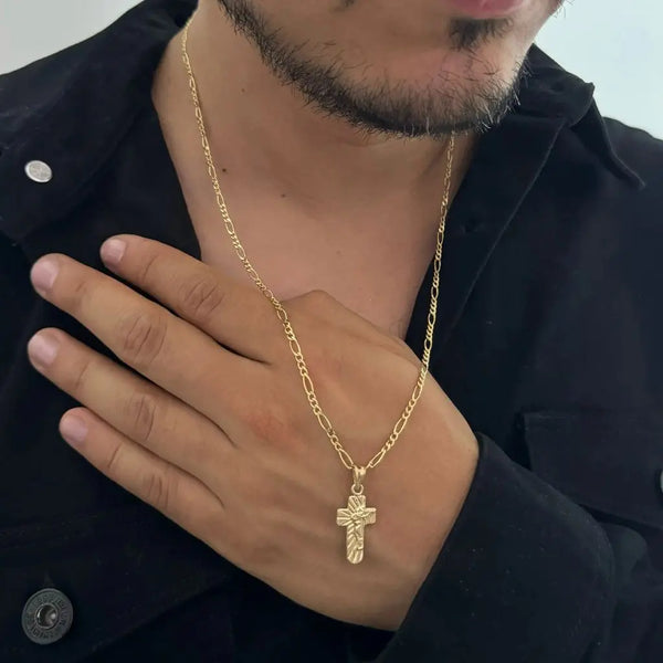 Cadena De Caballero De Tejido Cartier + Dije De Cruz