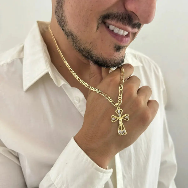 Cadena De Caballero De Tejido Cartier + Dije De Cruz