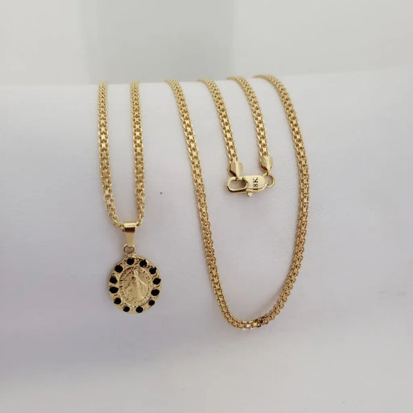 Cadena De Caballero De Tejido Chino De 50cm-3mm De Grosor + Dije De La Virgen Milagrosa