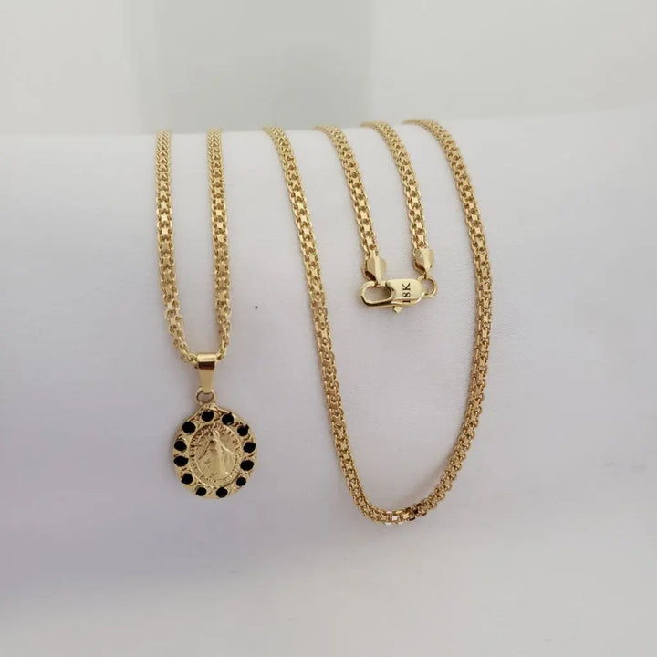 Cadena De Caballero De Tejido Chino De 50cm-3mm De Grosor + Dije De La Virgen Milagrosa
