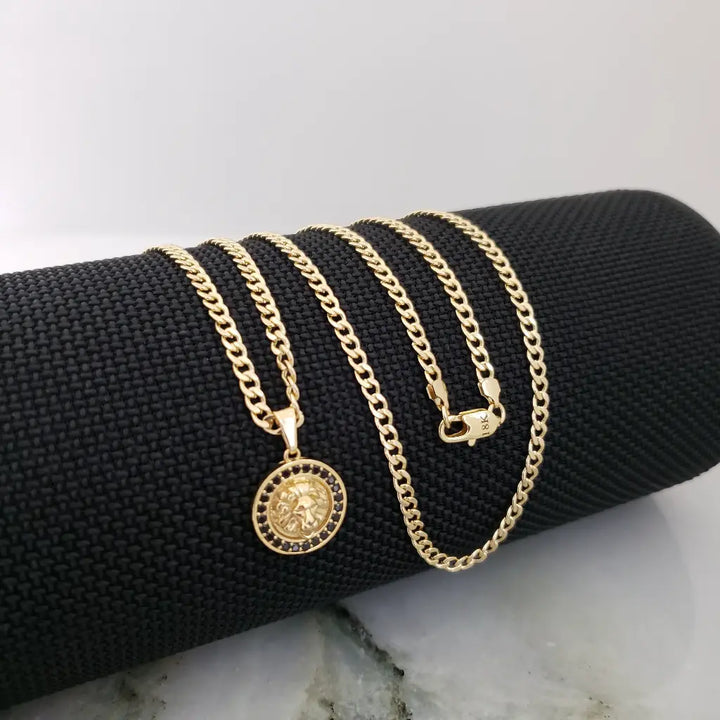 Cadena De Caballero De Tejido Cubana de 60cm-3mm de Grosor + Dije De León