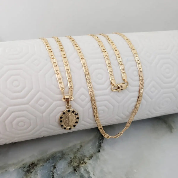 Cadena De Caballero De Tejido Escalera Con Destellos De 60cm-3mm + Dije De La Virgen Milagrosa + Envío Gratis
