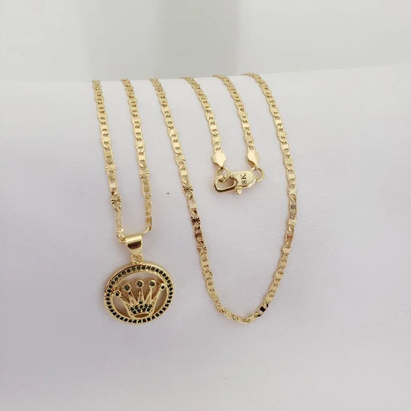 Cadena De Caballero De Tejido Escalera Con Destellos de 60cm-3mm De Grosor + Dije De Rolex Verde