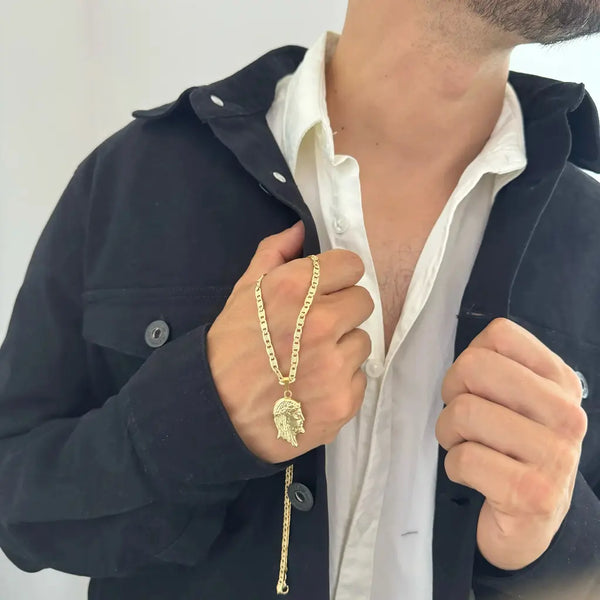 Cadena De Caballero De Tejido Escalera + Dije Del Sagrado Rostro