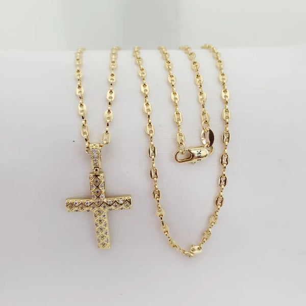 Cadena De Caballero De Tejido Gucci De 60cm-3mm De Grosor + Dije de Cruz Cristal