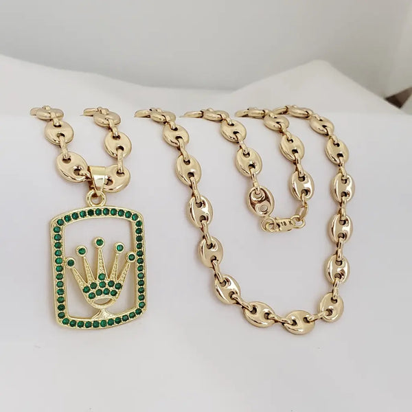 Cadena De Caballero De Tejido Gucci + Dije De Rolex Verde