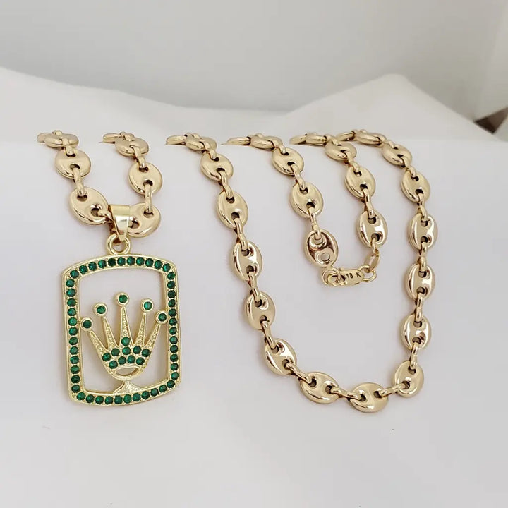 Cadena De Caballero De Tejido Gucci + Dije De Rolex Verde
