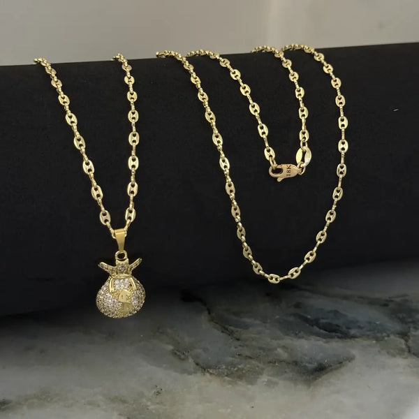 Cadena De Caballero De Tejido Gucci de 60cm3mm De Grosor + Dije de Money Bag