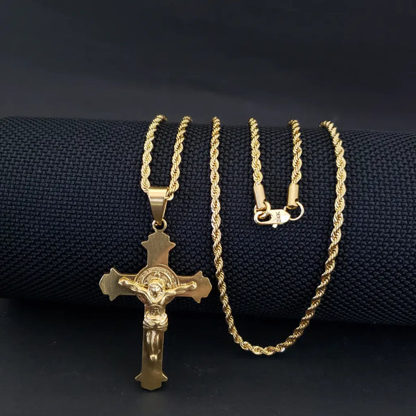 Cadena De Caballero De Tejido Lazo De 60cm-3mm Con Dije De Crucifijo + Envío Gratis