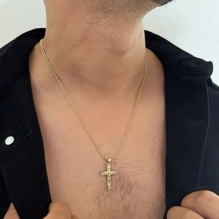 Cadena De Caballero De Tejido Militar De 60cm-1mm De Grosor + Dije De Cruz