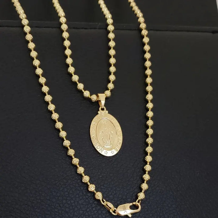 Cadena De Caballero De Tejido Militar Diamantada de 60cm-4mm De Grosor + Dije De La Virgen Milagrosa