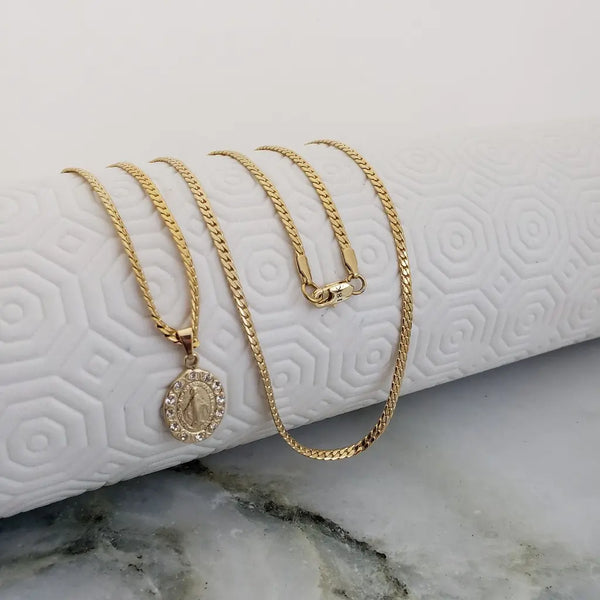 Cadena De Caballero De Tejido Serpiente De 60cm-3mm De Grosor + Dije De La Virgen Milagrosa + Envío Gratis
