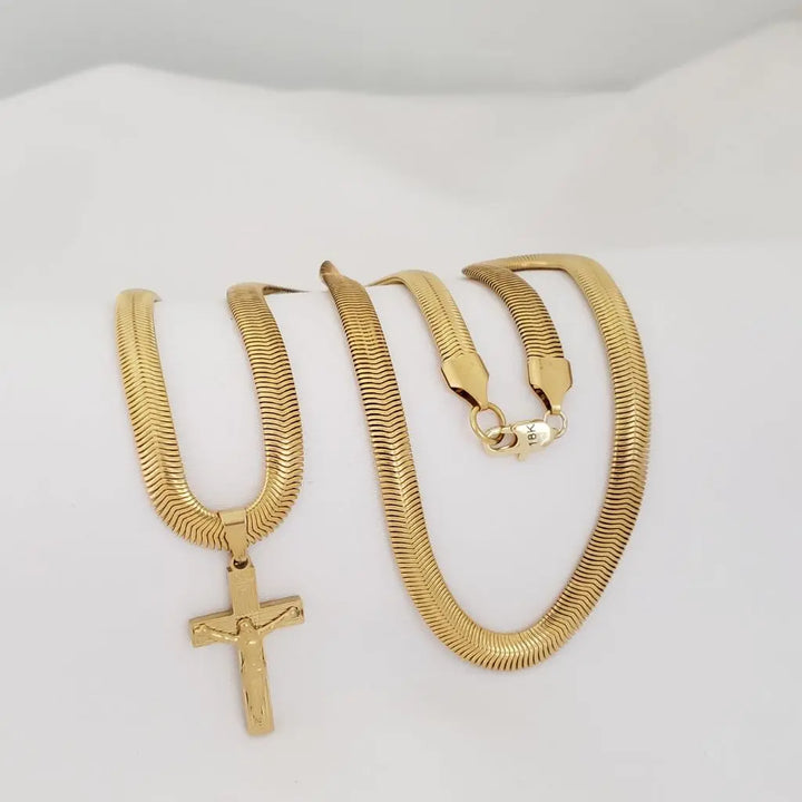 Cadena De Caballero De Tejido Serpiente de 60cm-5mm De Grosor + Dije De Cruz INRI