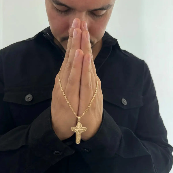 Cadena De Caballero Tejido Cartier + Dije De Cruz