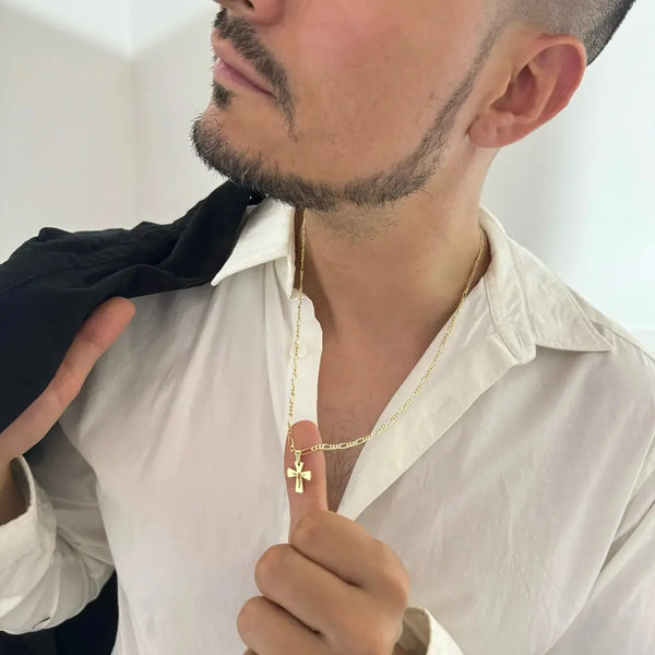 Cadena De Caballero Tejido Cartier + Dije de Cruz