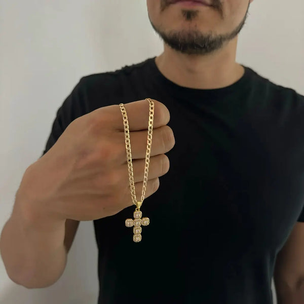 Cadena De Caballero Tejido Cubana + Dije De Cruz