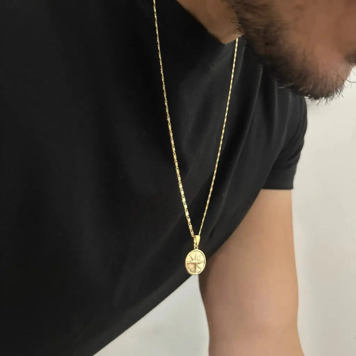 Cadena De Caballero de Tejido Caracol + Dije De Estrella