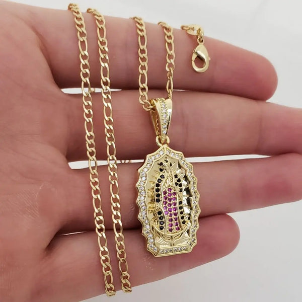 Cadena De Caballero de Tejido Cartier de 60cm-2mm De Grosor + Dije De La Virgen De Guadalupe