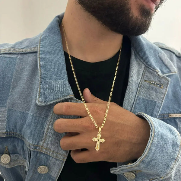 Cadena De Caballero de Tejido Cartier de 60cm-3mm De Grosor + Dije de Cruz