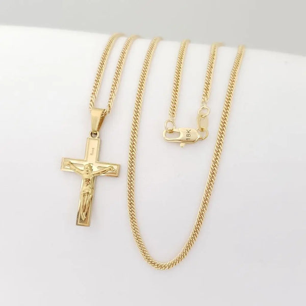 Cadena De Caballero de Tejido Cubana Barbado De 60cm-3mm De Grosor + Dije de Crucifijo