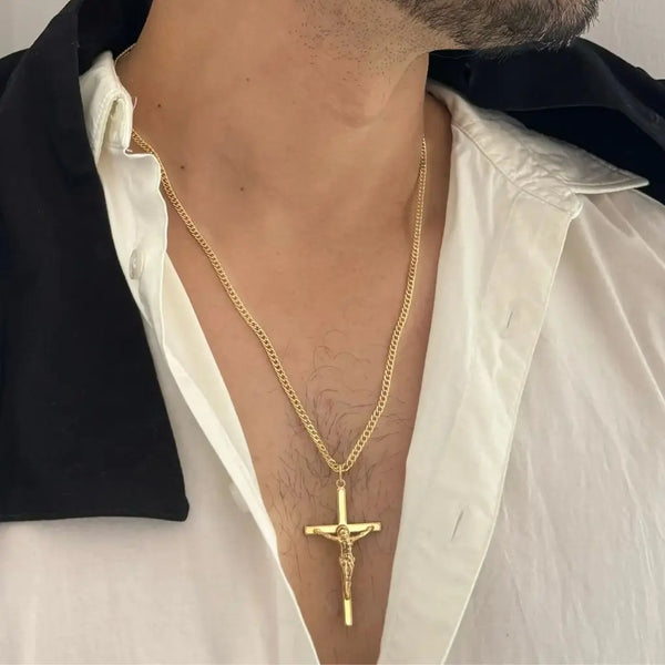 Cadena De Caballero de Tejido Cubana + Dije De Crucifijo