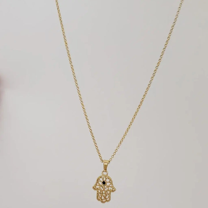 Cadena De Dama De Tejido Aros De 50cm-1mm De Grosor + Dije De Mano Jamsa