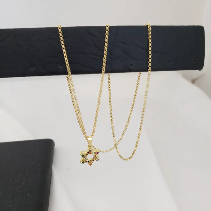 Cadena De Dama De Tejido Aros de 50cm-1mm De Grosor + Dije de La Estrella De David