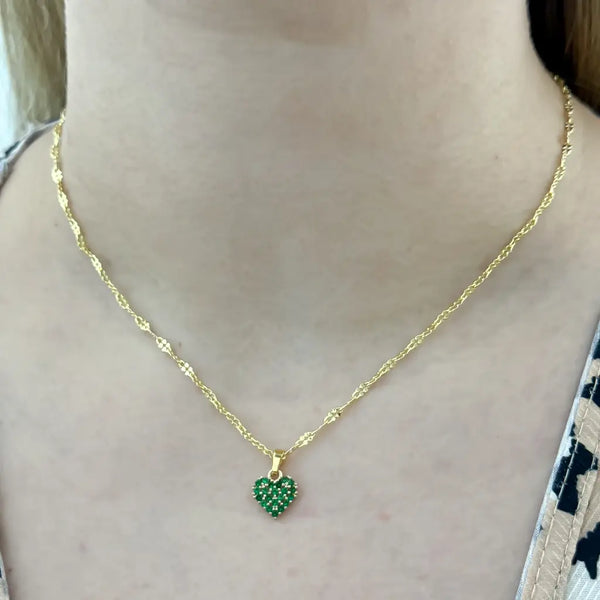 Cadena De Dama De Tejido Crispeta Con Dije De Corazón Verde + Envío Gratis