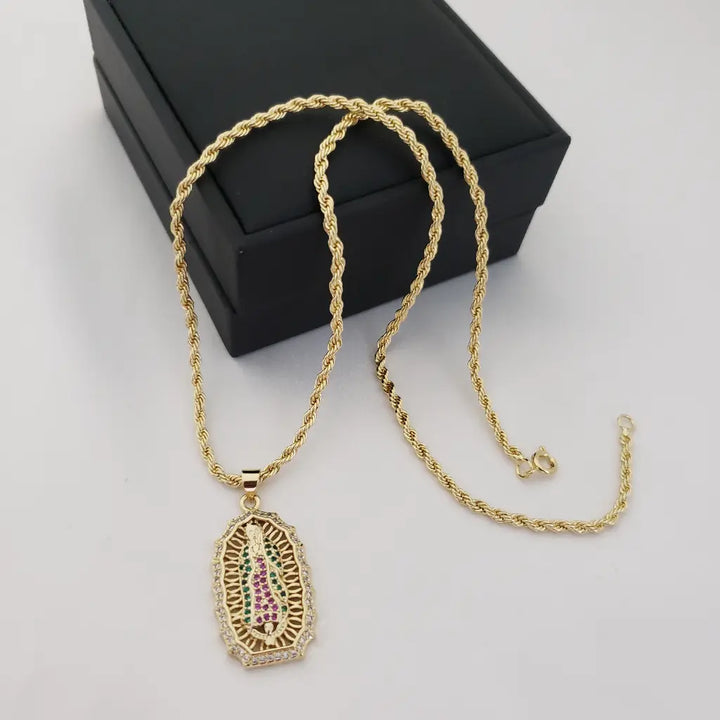 Cadena De Dama De Tejido Lazo De 50cm-3mm De Grosor + Dije De La Virgen De Guadalupe + Envío Gratis