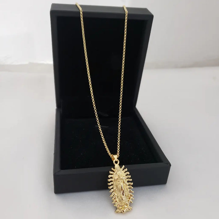 Cadena De Dama De Tejido Rolón De 50cm-1mm De Grosor + Dije De La Virgen De Guadalupe + Envío Gratis