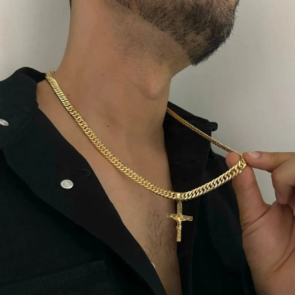 Cadena Tejido Cubana Barbada + Dije De Crucifijo