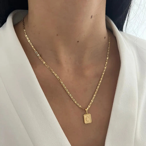 Cadena De Dama De Tejido Escalera De 50cm-3mm de Grosor + Dije De Placa Con Letra Personalizada