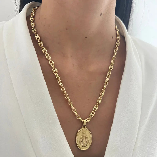 Cadena De Dama De Tejido Gucci De 50cm-6mm De Grosor + Dije De La Virgen Milagrosa