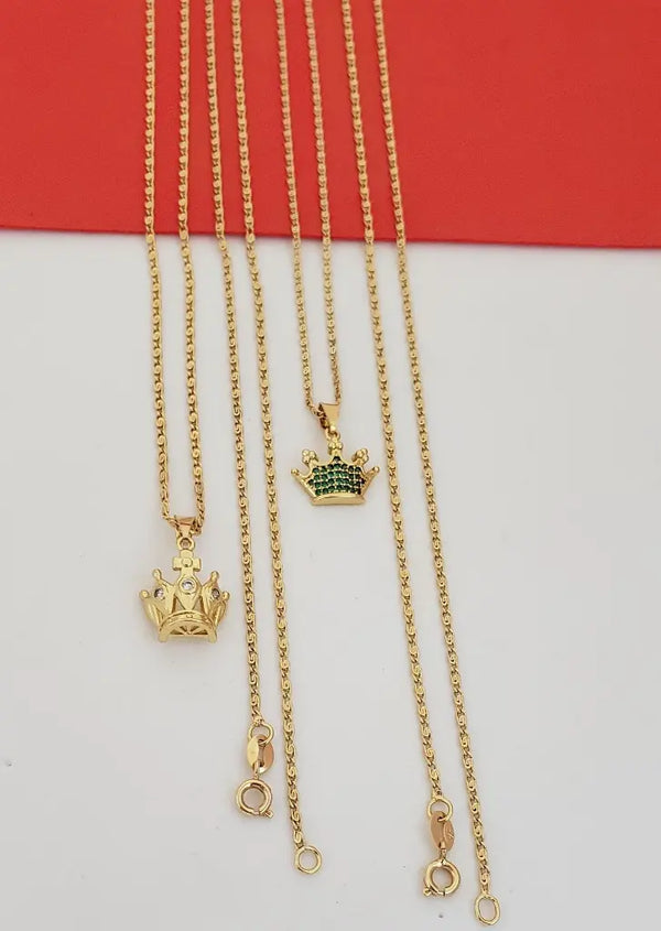 Cadenas De Caballero De Tejido Caracol De 1mm De Grosor + Dijes De Coronas. (Cadena De Dama De 40cm, Cadena De Caballero De 50cm)