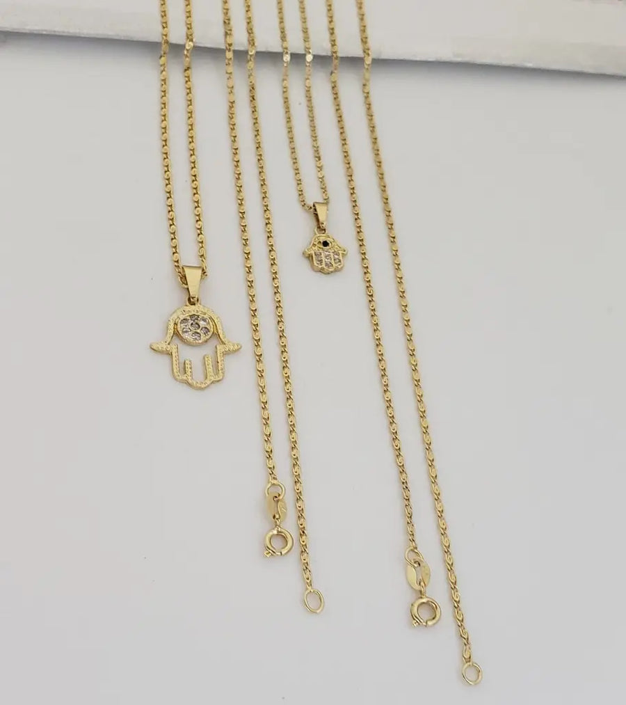Cadenas De Parejas De Tejido Caracol Con Dijes De Manos Jamsa. (Cadena De Dama De 40cm, Cadena De Caballero De 50cm)