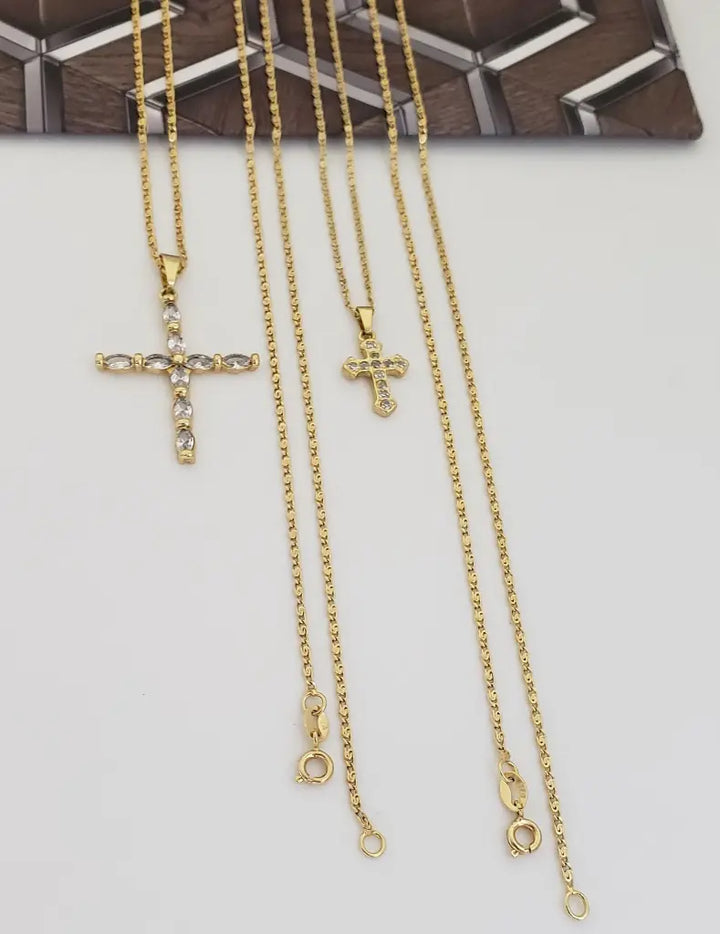Cadenas De Parejas De Tejido Caracol De 1mm De Grosor + Dijes De Cruces. (Cadena De Dama De 40cm, Cadena De Caballero De 50cm)