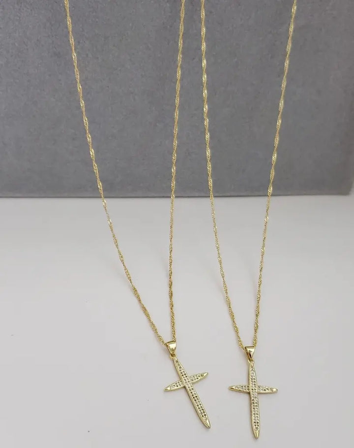 Cadenas De Parejas De Tejido Singapur Con Dijes De Cruces. (Cadena De Dama De 40cm, Cadena De Caballero De 50cm)