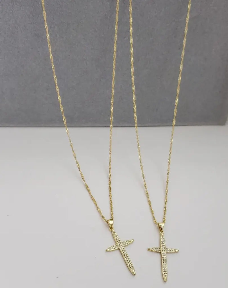 Cadenas De Parejas De Tejido Singapur Con Dijes De Cruces. (Cadena De Dama De 40cm, Cadena De Caballero De 50cm)