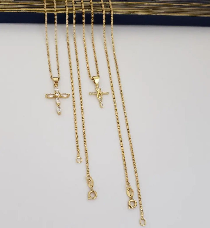 Cadenas De Parejas De tejido Caracol De 1mm De Grosor + Dijes De Cruces. (Cadena De Dama De 40cm, Cadena De Caballero De 50cm)