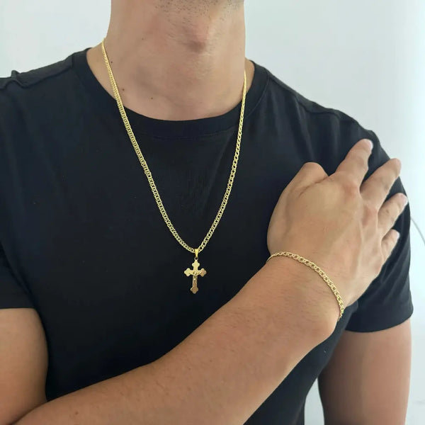 Conjunto De Caballero Con Cadena y Esclava De Tejido Cubana Barbada