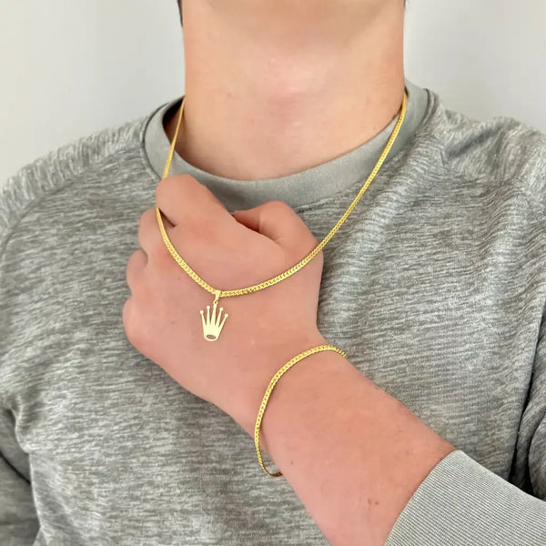 Conjunto De Caballero De Tejido Serpiente De Cadena De 60cm-2mm De Grosor + Dije De Rolex + Pulsera De 20cm-2mm De Grosor + Enví Gratis