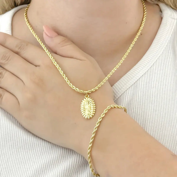 Conjunto De Dama Con Cadena Con Dije De La Virgen Y Esclava De Tejido Lazo + Envío Gratis