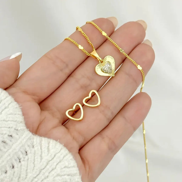 Conjunto De Dama Con Cadena De Tejido Cubana Con Topos Y Dije De Corazón + Envío Gratis