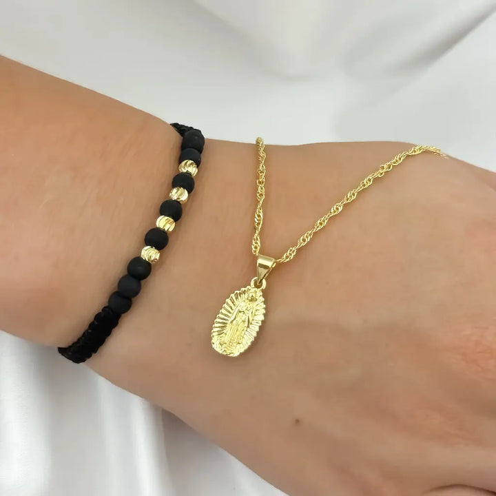 Conjunto De Dama Con Cadena Tejido Singapur, Dije De La Guadalupe Y Manilla De Balines Italianos + Envío Gratis