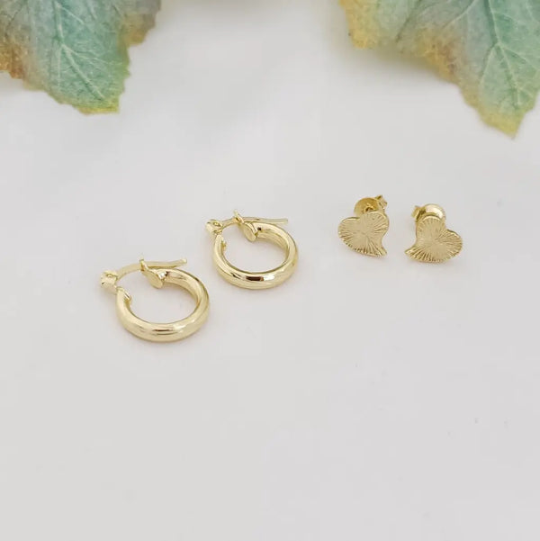 Conjunto De Dama Con Topos De Corazón y Candongas De 14mm