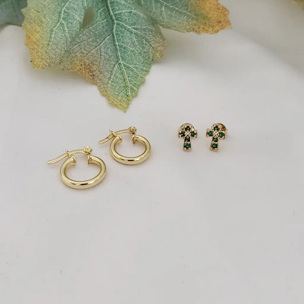 Conjunto De Dama Con Topos De Cruz Y Candongas De 14mm 